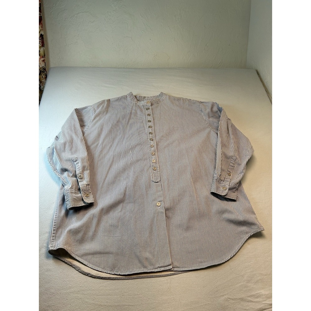 Venezia Jeans Vintage 90s Railroad Striped Cotton Tunic Metal Buttons Size 18/20